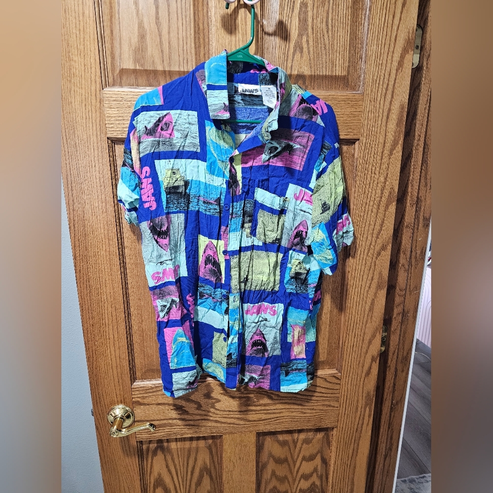 Jaws Shark Men's Blue Graphic Casual Shirt